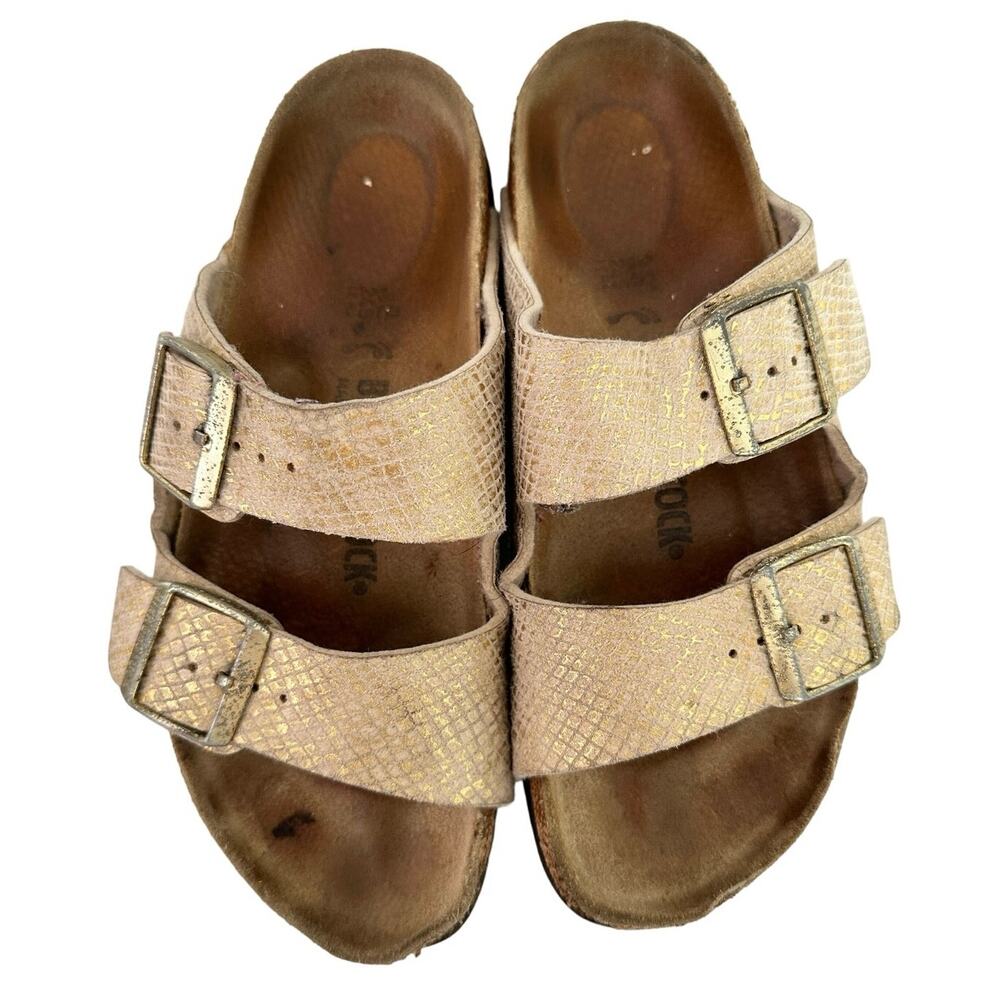 Birkenstock Sandal 38 7-7.5 Women Buckle Snakeskin Metallic Arch Support Comfort